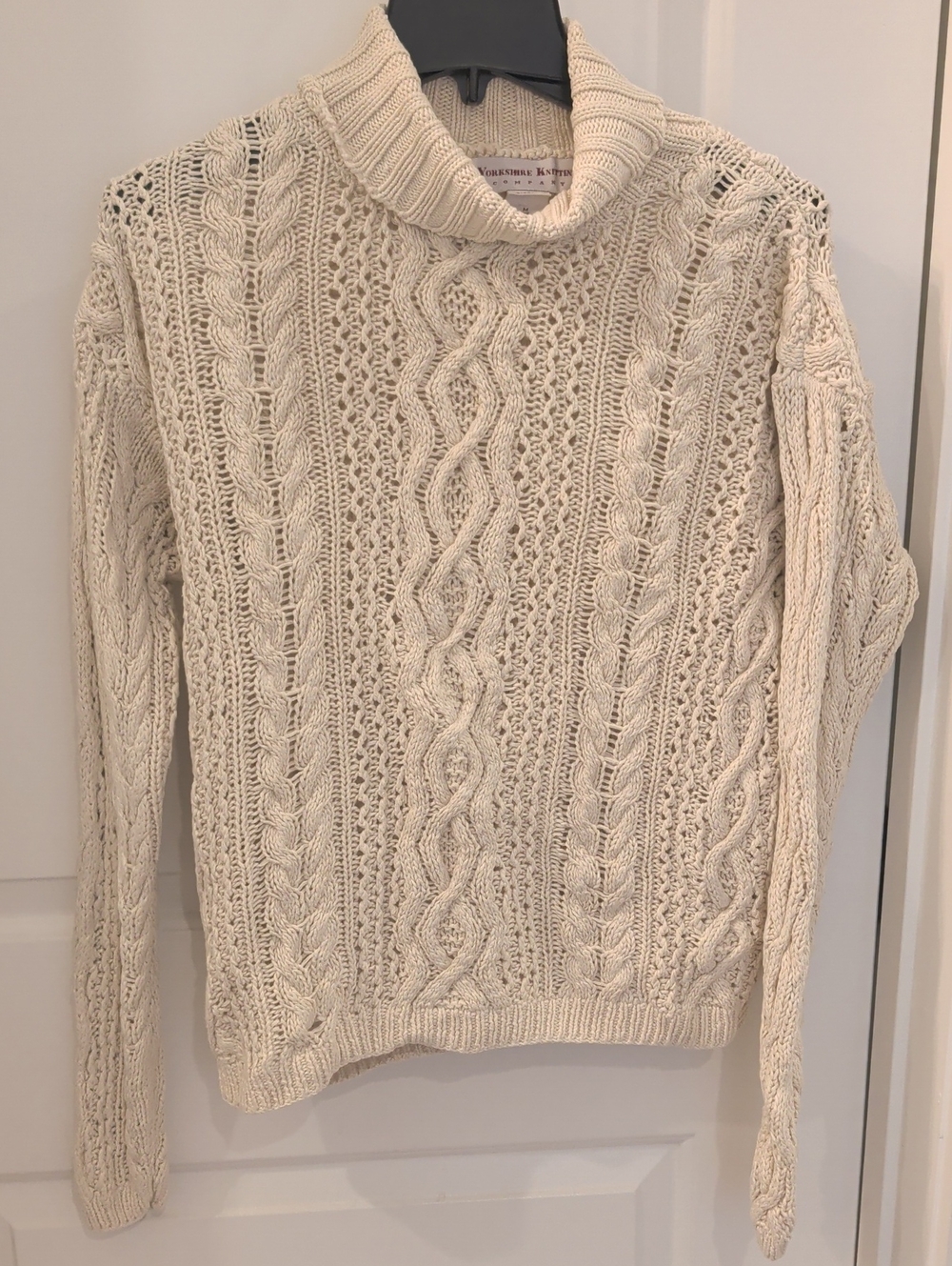 Yorkshire Knitting Company Loose Cable Knit Turtleneck Sweater - Cream